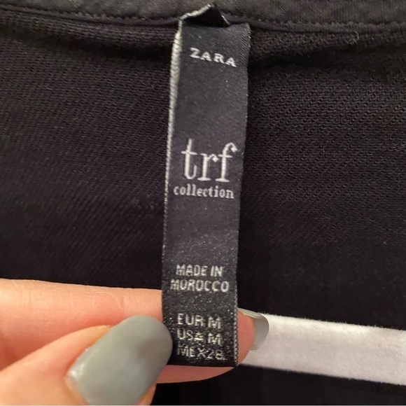 ZARA Women Black V-Neck Denim Puffy Sleeves Short Dress Size Medium - Picture 5 of 7